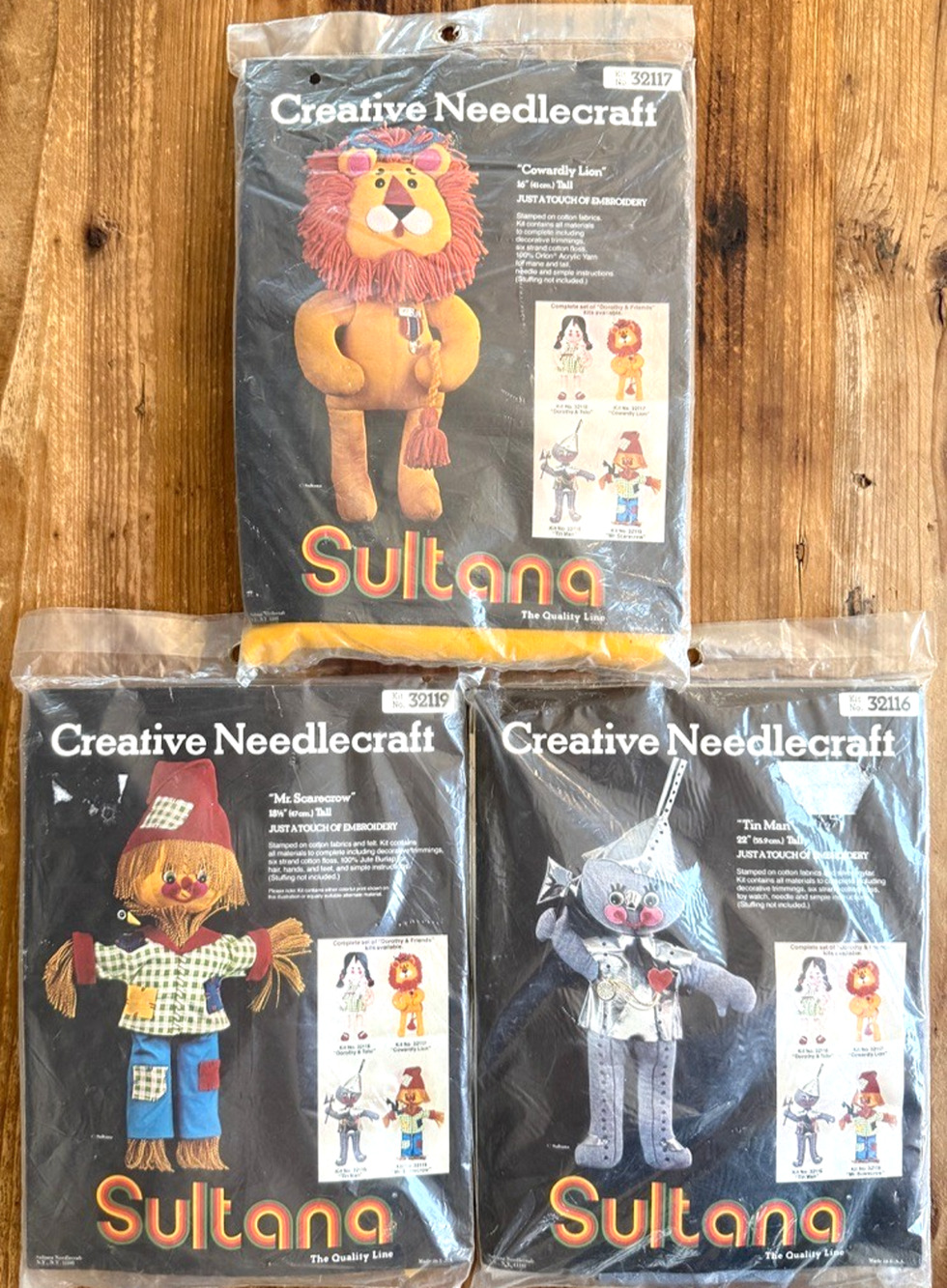 Lot of 3 Wizard of Oz Needlecraft Kits Lion Scarecrow Tin Man Vintage NOS Sealed